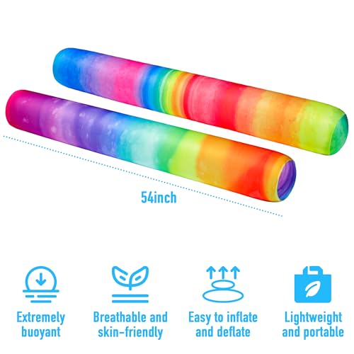 FindUWill Inflatable Swim Pool Noodles, 2 Pack Soft Fabric Covered Large Swim Noodles for Floating, Pool Floats Adult for Pool, Lake, Beach (Rainbow & Colorful)