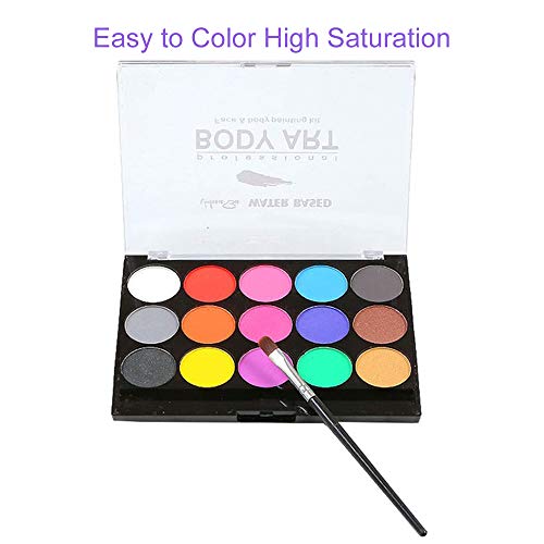 Loijon 15 Cores Kit Pintura Corporal Profissional Pintura À Base de Água Brilho Não-Tóxico com 2 Pin