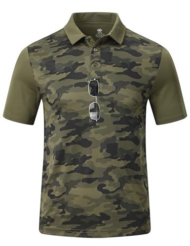 MoFiz Men's Athletic Polo Shirts Lightweight Quick Dry Fit Polo Golf Summer Camo/Stripe T-Shirts for Mens