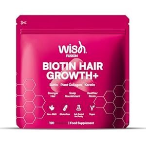 Biotin Hair Growth Supplement with Plant Collagen & Keratin, Reduce Hair Loss, Strengthen Roots, Boost Shine, Hair Skin & Nails Vitamins for Women & Men, 120 Vegan Capsules, UK Made