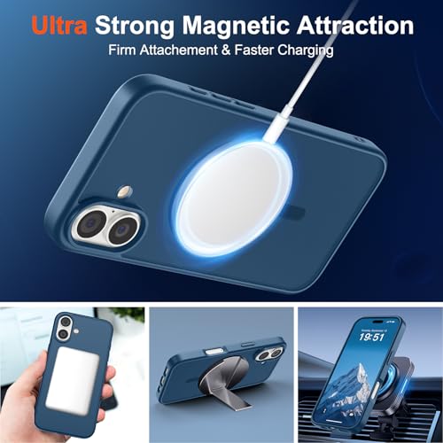 Image of SUPFINE Magnetic for iPhone 17 Case (Compatible with MagSafe)(Military Grade Drop Protection) Translucent Matte Shockproof with Anti-Fingerprint Phone Cover 2025,Deep Blue