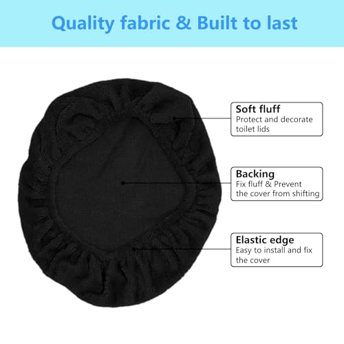 Soft Plush Toilet Lid Cover for Bathroom, Machine Washable Toilet Seat Covers, Fits Most Round Elongated and Oblong Lids, Easy Installation& Cleaning (Black) - Thumbnail 3
