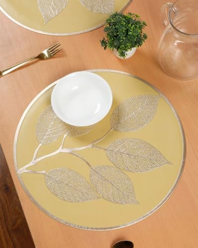Image of Dakshya Industries PVC Waterproof Round Table Placemat & Table Runner Combo Set | 6 Round Table Mats (38 x 38 cm) + 1 Table Runner | Heat Resistant, Washable, Non Slip Dining Table Decor (Orlina)