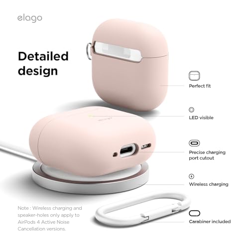 elago Capa de silicone compatível com AirPods 4ª geração – Compatível com AirPods 4, mosquetão inclu