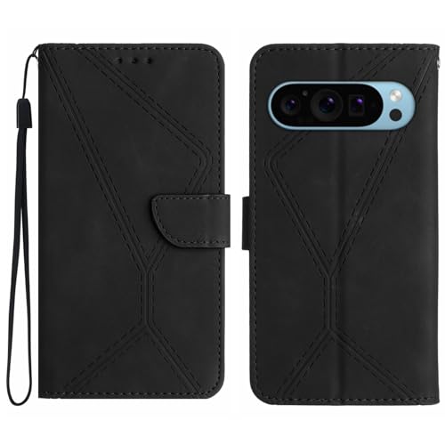 Rfvzubemok Compatible with Google Pixel 9 Pro Case,Compatible with Google Pixel 9 Pro Kickstand Flip Card Slot Magnetic Closure Phone Cover Black