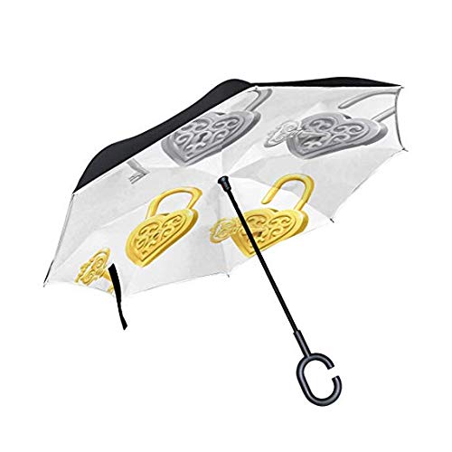 Parapluie de Golf Inversé double pliage anti-vent avec poignée en C ergonomique