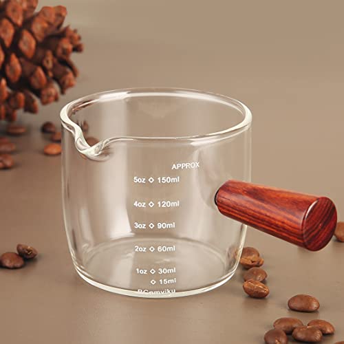 Bcnmviku Espresso Shot Glass 150Ml/5Oz Triple Pitcher Barista Single Spouts With Wood Handle (1) #TOP5