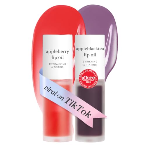 NOONI Korean Lip Oil Set - Appleberry &amp; Appleblacktea - Plumping &amp; Hydrating Clear Gloss