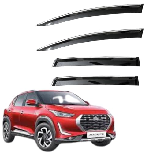 Image of CAR SAAZ Unbreakable Chrome Smoke Door Visor for Magnite (2020-Present)| Premium Sun, Rain Wind Deflector Chrome Strip Side Door Rain Visor - Set of 4 Pcs
