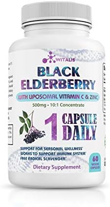 Black Elderberry Supplement with Zinc & Liposomal Vitamin C - Sambucus Capsule Supplements for Adult Immune Support - Concentrated Capsules, Elderberry Pills - 60 Vegetarian, Gluten Free