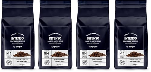 by Amazon - Café en grano natural Caffè Intenso, tueste claro, Cafeinado, 500g, (Paquete de 4), certificado Rainforest Alliance