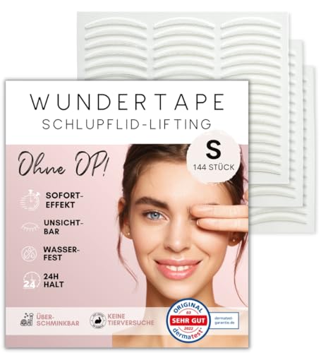 WUNDERTAPE Schlupflider Stripes Unsichtbar - 144 Stk Gr. S, Augenlid Stripes Unsichtbar, Lid Tape, Eye Tape, Wasserfest und Lifting - Perfekt für Frauen die einen natürlichen Look wollen
