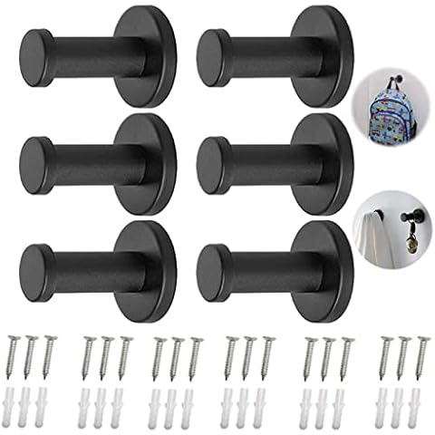 Ganchos Percheros de Pared de Acero Inoxidable Negro 6pcs Cover
