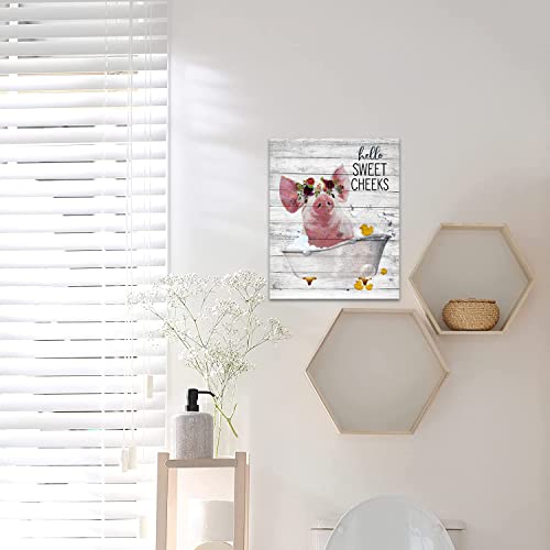Sweetfox Farmhouse Pig Bathroom Wall Art Funny Pictures Decor Rustic Canvas Painting Print Artwork For Country Animal Pink In Bathtub Hello Beautiful Framed Art12''X16'' #TOP3