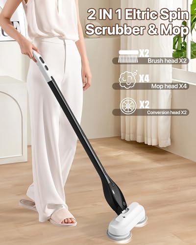 Electric Spin Scrubber,Cordless Electric Mop For Floor Cleaning，With Water Sprayer And Large 800ml Tank，Adjustable Extension Handle With 4000mAh Battery，Spin Mop For Hardwood Floors，Pet Cleaning