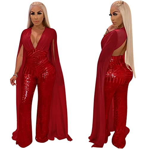 Fashion Sequins Jumpsuit For Women Patchwork Hollow Out Open Front Loose Fit Cocktail Romper Jumpsuit #TOP1