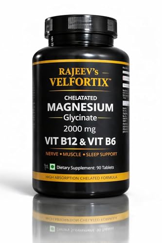 Image of Rajeev's Velfortix Chelated Magnesium Glycinate 2000 mg with Vitamin B12 & B6 | High Absorption Formula | Nerve, Muscle & Sleep Support | 90 Tablets