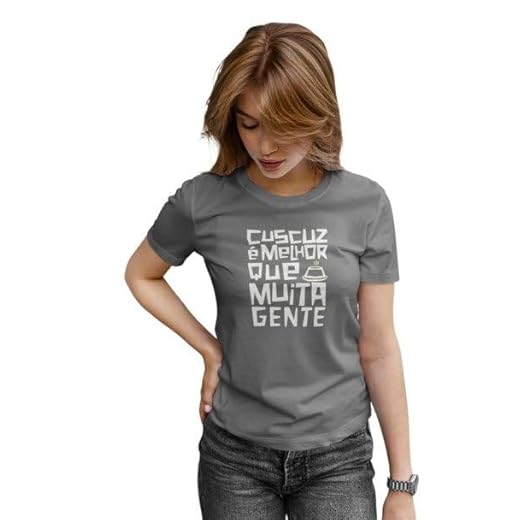 Camiseta com Estampa 'Cuscuz é Melhor que Muita Gente', Algodão (BR, Alfa, GG, Regular, CINZA)