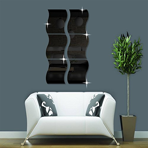 Zenuss 6pcs Fashion Acrylic 3D Wave Home Decor Mural Mirror Wall
