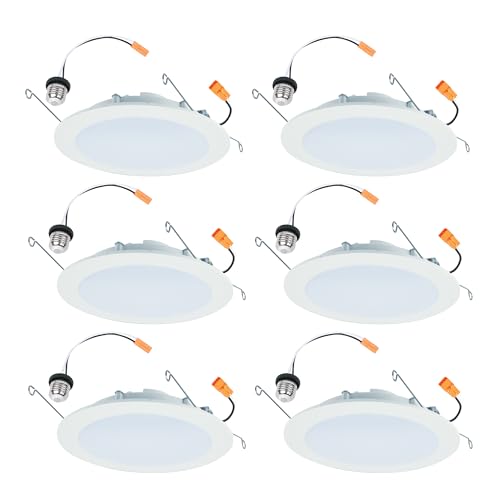 HALO HLBT 6 Pack 6 in Slim LED Recessed Light Trim with Selectable Color Temperature 2700K 3000K 3500K 4000K 5000K Dimmable Wet Location Indoor Outdoor New Construction Remodel - HLBT609FS5-6PK