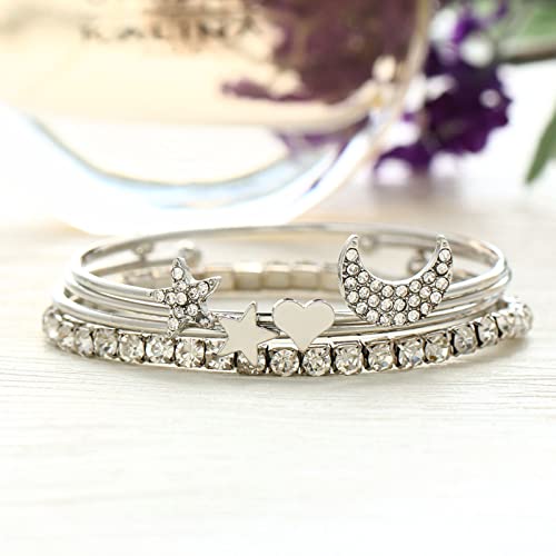Yrolrorh SLH-001 Moon Star Bracelet Hand Chain Boho Rhinestone Open Cuff Silver Bracelets Set Jewelry Gifts thumb #5