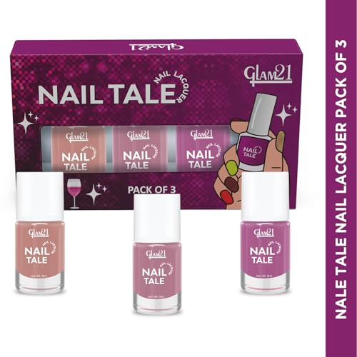 Image of Glam21 Nail Tale- Nail Lacquer|Set of 3|Multicolor|Quick Drying Nail Polish| Glossy Gel Finish Nail Kit | Highly Pigmented & Long Lasting | Chip Resistance|9ml Each|Shade-09