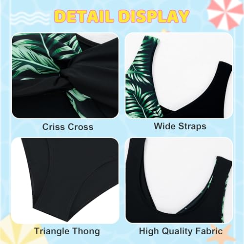 Image of Weixinbuy Girl's 3 Piece Swimsuit Teen Swimwear Tropical Print Twist Cross Bikini Bathing Suit with Cover Up Shorts Size 9-16