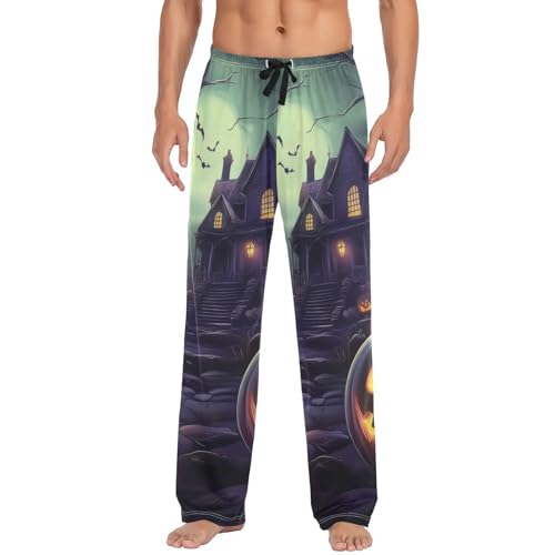 Men's Pajama Pants Scary Night Halloween Pumpkins Sleep Pajama Lounge Pant with Pockets, Elastic Waistband