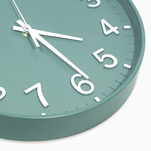 Image of HZDHCLH Modern Quartz Wall Clocks Battery Operated,12 inch Silent Non Ticking 3D Numbers Round Clock for Wall, Green Wall Clock for Kitchen Bedroom Living Room Office Classroom Decor