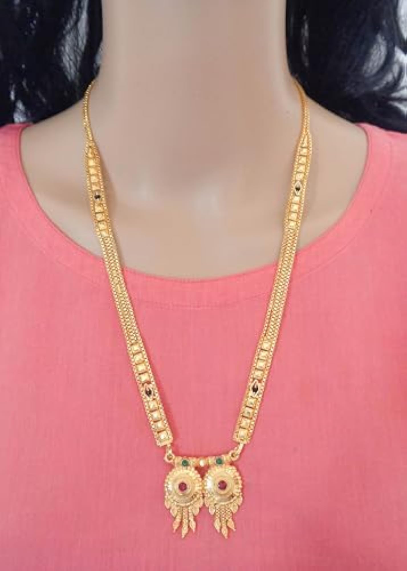 Gold Plated Designer Long Brass Black Beads Mangalsutra