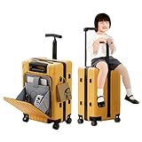 [KALIFERA] 子供が乗れるスーツケース 多機能 フック付き ネットポケット 携帯電話ホルダー付き 座れる キャリーケース 耐衝撃 軽量 かわいい キャリーバッグ 子供用 キャリーケース 360度回転 (ダークイエロー, XL)