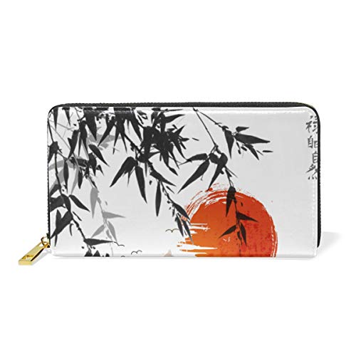 Portefeuille long en cuir véritable GIGIJY pour femme au motif peinture japonaise