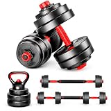 ManiBoom Mancuernas Ajustables y Kettlebell 20kg 30kg 40kg 50kg - Kit de Pesas y Mancuernas 4 en 1 con Pesa Rusa Ajustable, Doble Rosca y Guía de Ejercicios - Gimnasio en Casa