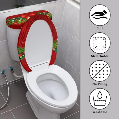 Pzuqiu Weihnachtlicher Toilettensitzbezug-Set, länglicher WC-Deckelbezug mit Weihnachtsglocke, Badezimmer, perfekte Dekoration für Zuhause, tragbar für Ausflüge, Toilettensitz-Schutzbezüge – Bild 4