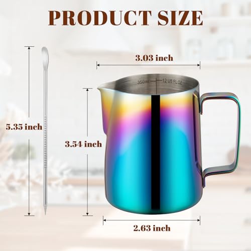 Image of Amrules Milk Frothing Pitcher 12oz Frother Cup Barista Tools, Multicolor