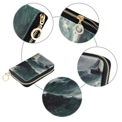 Designer Wallet for Women Small RFID Blocking Credit Card Wallets Painting Sail Boats Ocean Waves Travel Cash Wallet with Coin Pocket4