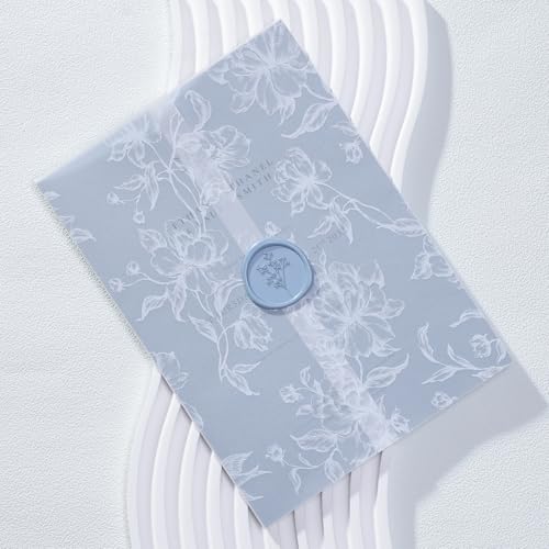 UNIQOOO 50 Pack White Grace Bloom Vellum Jackets for 5x7 Invitations, 115GSM Pre-Folded Vellum Paper, for Wedding Invitations Wraps, Vintage Theme Wedding & Events