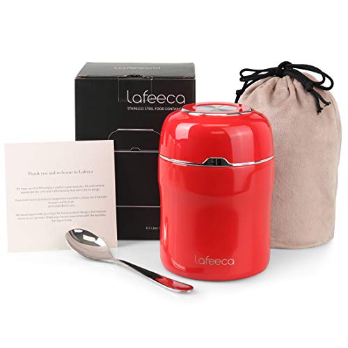 Lafeeca Thermos Food Jar Vacuum Insulated Lunch Box Leak Proof Storage Container 17 oz - Red