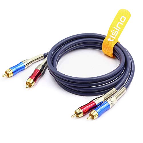 TISINO 2 RCA Male to 2 RCA Male Stereo Audio Cable Interconnect Cord, 24K Gold Plated, Double-Shielded, Copper Core - 10FT/3 Meters