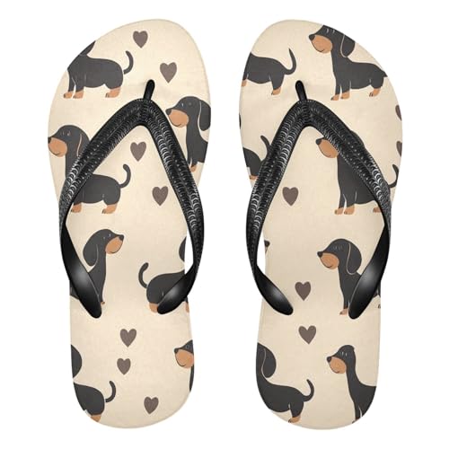CEBUGI Unisex Flip Flop -Flat Sandal -NonSlip Couple Slippers -Natural Rubber Foam Soles Ultimate Comfort and Durability for Indoor Outdoor|Black Dachshunds
