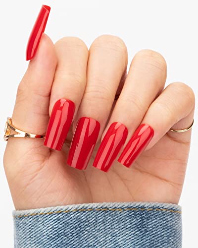 Bettycora Medium Square Press On Nails, Valentine's Acrylic Fake False Nails With Nail Glue Nail File 12 Sizes 24 Pcs Full Cover Nail Tips,Rose Red #TOP4