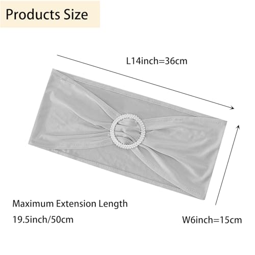 Image of Spandex Chair Sashes Bands, Silver, 30PCS | Stretch Chair Ties Bows, With Buckle Slider, For Wedding Party Banquet Decoration