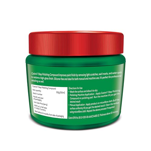 Image of Castrol 1-STEP POLISHING COMPOUND for Cars (100G) | Removes Minor Scratches | Excellent Gloss | Enhances Paint Finish | Silicone-free | Suitable for manual application & Car Detailing workshops