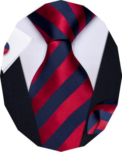 Image of YourTies Striped Ties for Men Classic Woven Silk Necktie with Handkerchief Cufflinks Set Formal Business Party Wedding