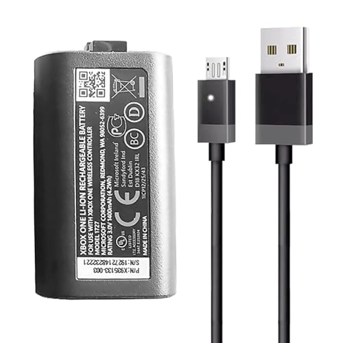 New for XboxOne Rechargeable Battery Pack w/Micro USB Charging Cable Set, for Xbox One, One S/X, Elite 1 Wireless Controllers, 1400mAh Li-ion Battery + 3 Meters Charger Charge Line Wire