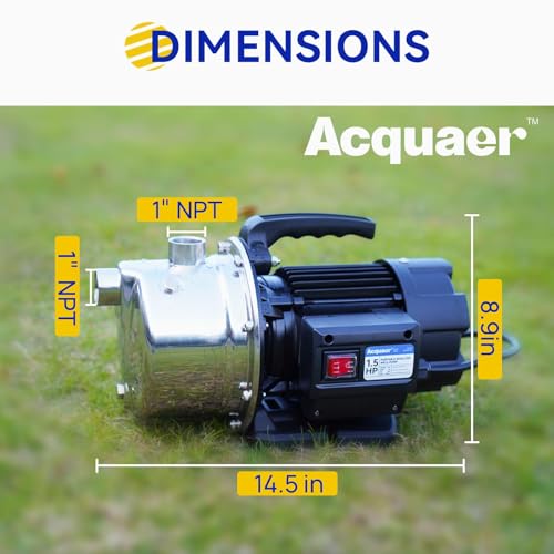 Image of Acquaer 115V Shallow Well Garden Pump, Stainless Steel, Sprinkler Water Transfer Draining Irrigation Pump 1210 GPH, for Water Removal Lawn Garden,1.5 HP Portable