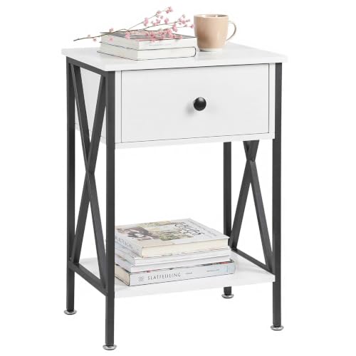 Image of VECELO Nightstand,Modern Bedside End Table, Night Stand with Drawer and Storage Shelf for Living Room Bedroom, Industrial Metal Frame