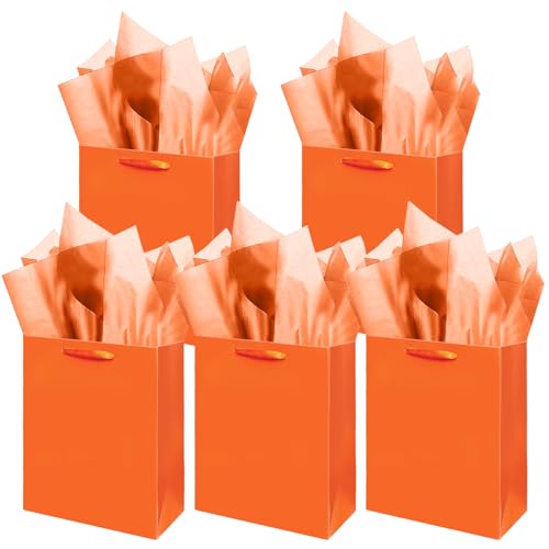 Gcardist Bolsas de regalo de color naranja claro con papel tissue para bodas, cumpleaños, suministros de fiesta, 20 x 11 x 24 cm, tamaño mediano de cartón, bolsas de regalo (8 x 4,3 x 10 pulgadas, 5