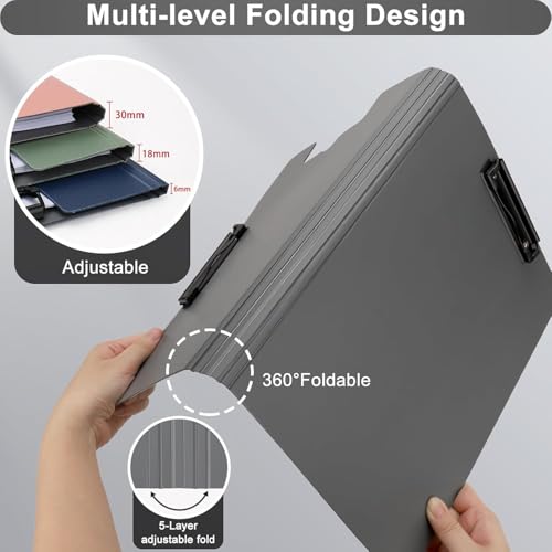Image of File Cover Folder Clipboard,Multi-Functional Binder Dual Clip File Folder,360 Degree Flip Sturdy Writing Pad with Strong Metal Clip,PP File for A4 Size Business,Office,School Papers (2, Green)