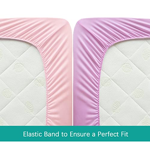 Biloban Crib Sheets Fitted, 2 Pack Crib Sheet Fits for Standard Crib Mattress, Neutral Toddler Bed Sheets for Baby Boys and Girl, Pink & Violet, 52”X 28”